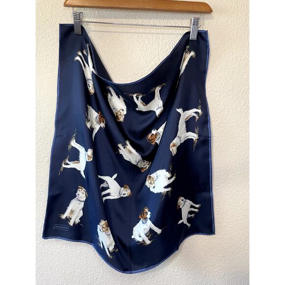 Coach Accessories - Coach Navy Blue 100% Silk Dog Terrier Print Square Scarf 21.5" by 21.5" Preppy